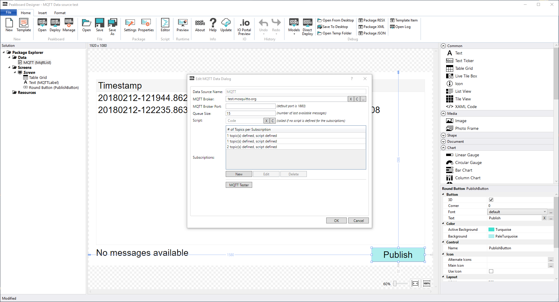 Peakboard Designer - MQTT data source