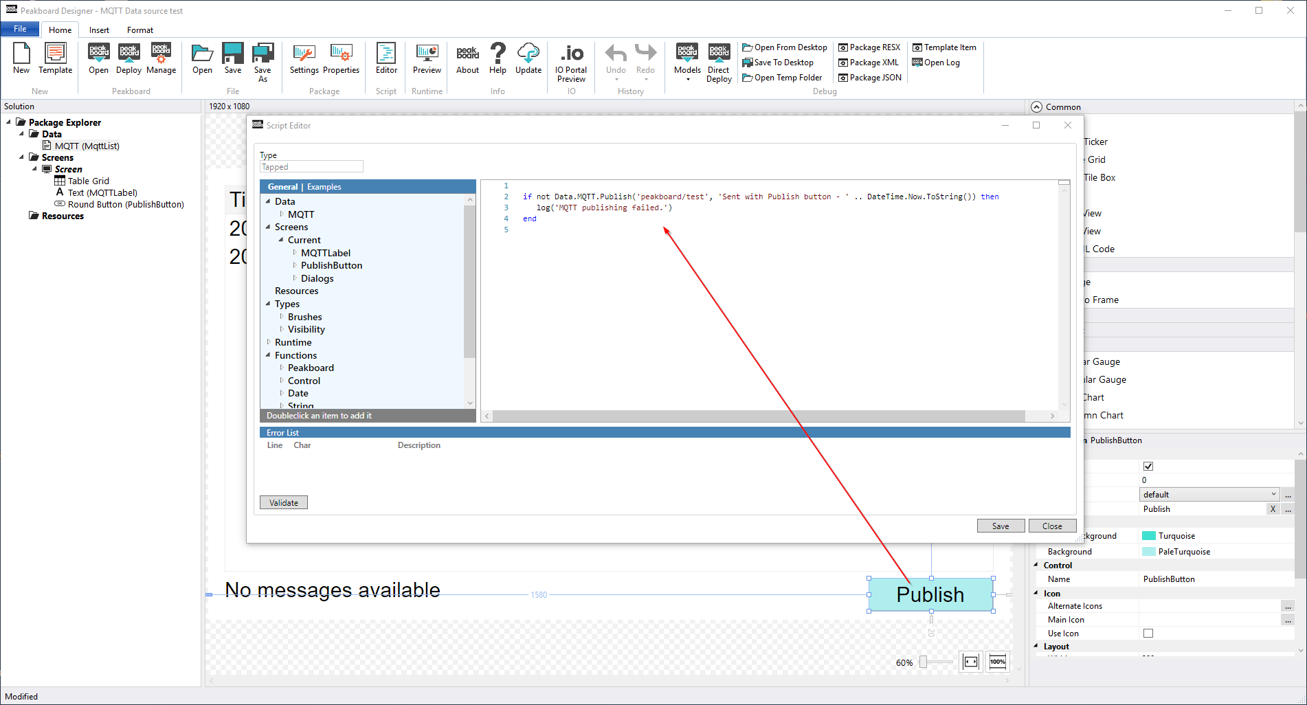 Peakboard Designer - MQTT data source