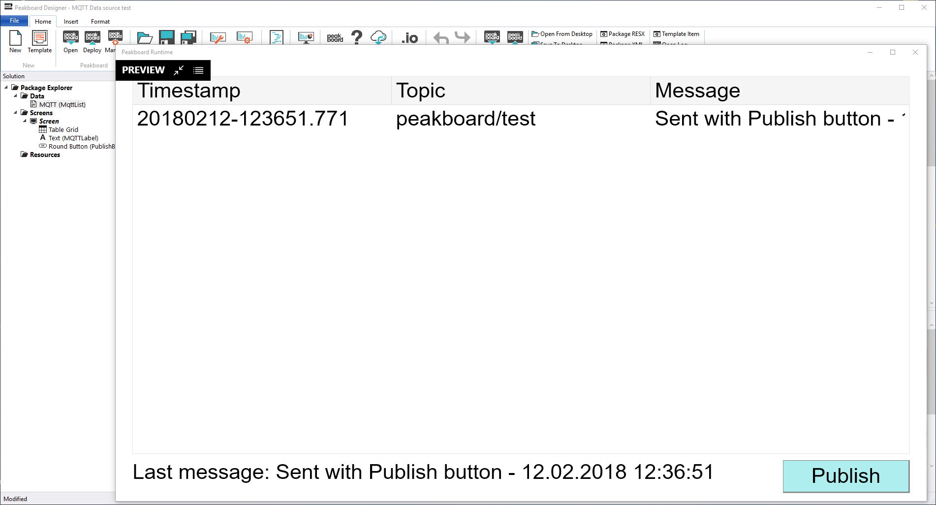 Peakboard Designer - MQTT data source