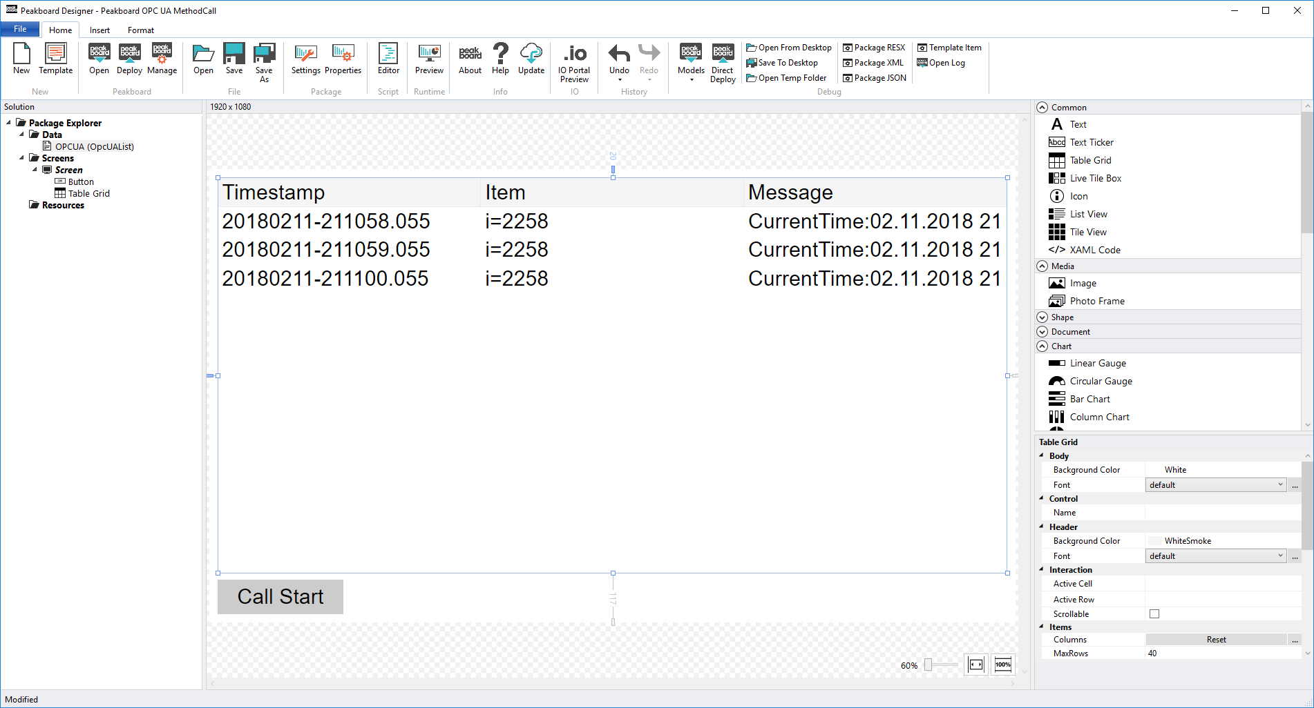 Peakboard Designer - OPC UA data source
