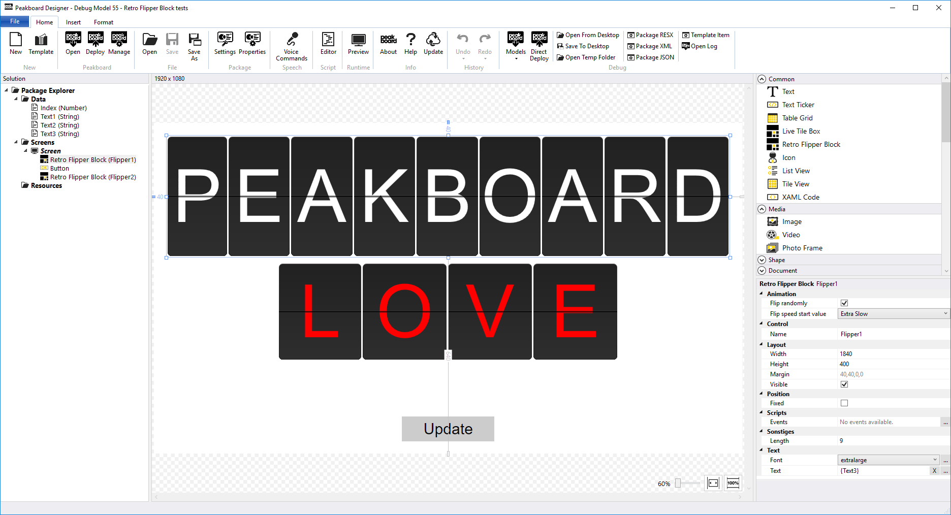 Peakboard Designer - Retro Flipper Block control